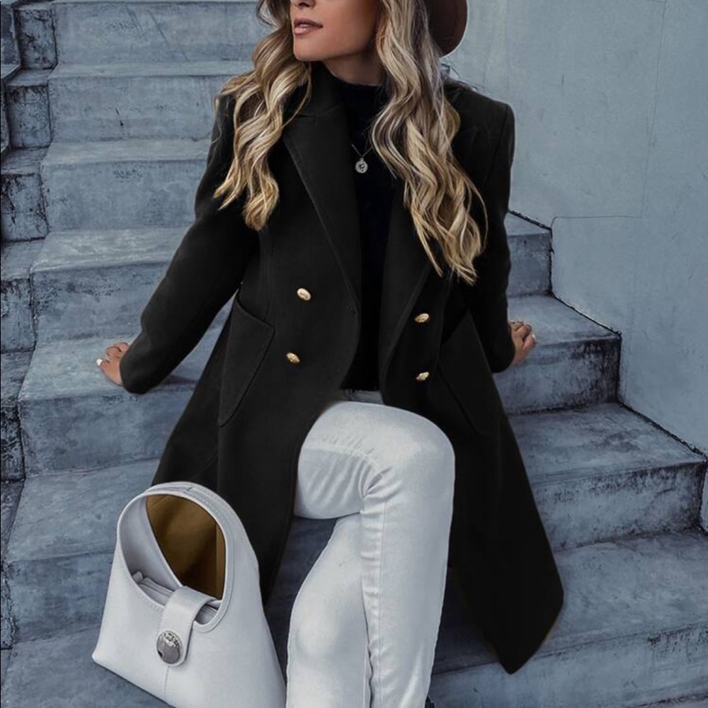 Elegant Classic Button Double Breast Pea Coat Jacket Outwear - Picture 13 of 17